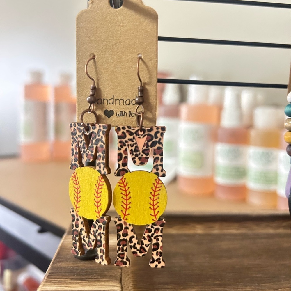 Softball‎ Baseball Mom Animal Print Double Sided Dangly Earrings NEW